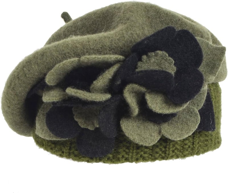 VECRY Lady French Beret 100% Wool Beret Floral Dress Beanie Winter Hat - Image 2
